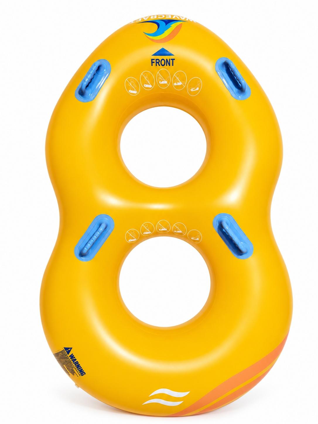 Yellow WaveCraft Pro double tube with two rider openings and four blue handles