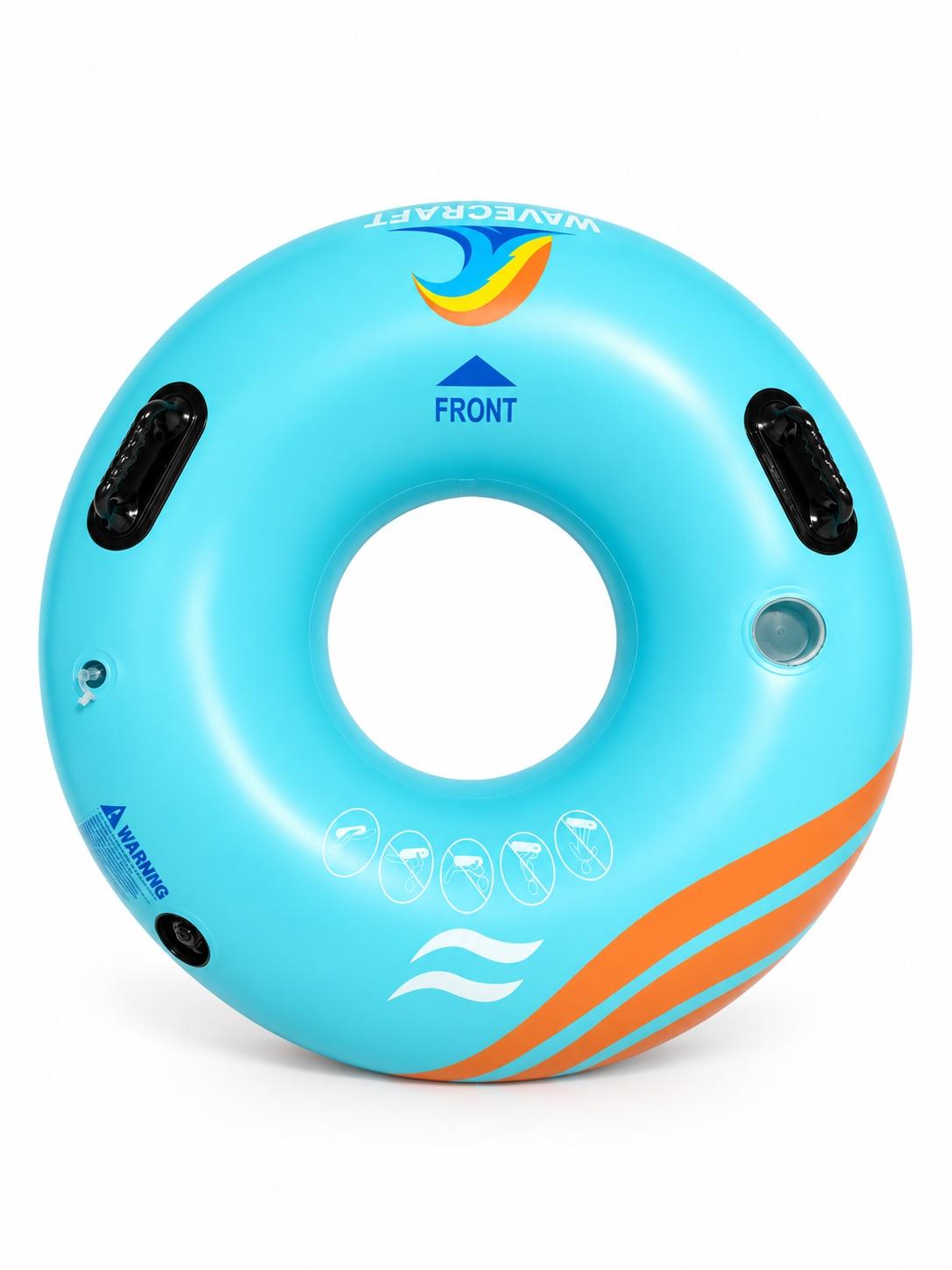 Blue WaveCraft Pro river tube with black handles and cup holders